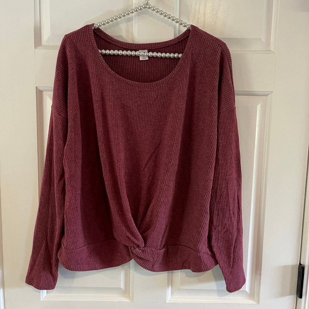 Old Navy Ladies Ribbed Round Neck Long Sleeve Twist Front Knit Top Size L
